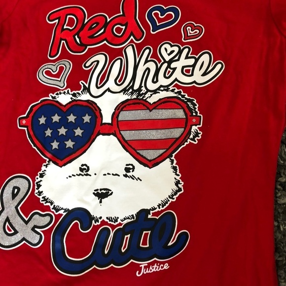 Justice red white and cute t-shirt. Like new! - Picture 2 of 5